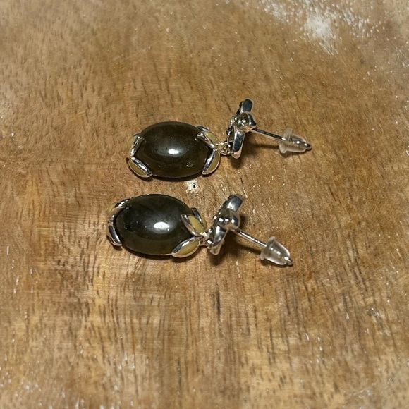 David Sigal Green Labradorite Flower Enamel 925 Sterling Silver Drop Earrings - Picture 7 of 15